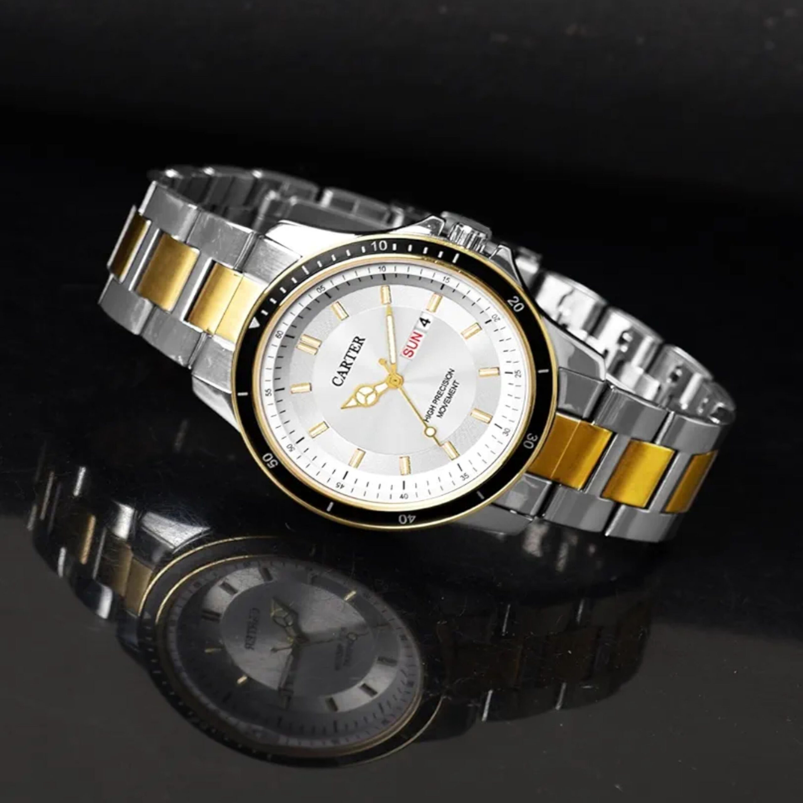 Carter Gold & Silver Analogue Round Watch for Men | Model: D-184-SL-GD